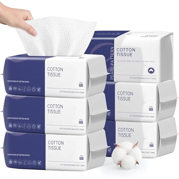 BODFPPC DISPOSABLE FACE TOWEL, 600 COUNT FACE CLEAN TOWELS, FOR WASHING SOFT COTTON DRY WIPES FACIAL CLOTHS TOWELETTES FOR WASHING AND DRYING, FACIAL TISSUE FOR CLEANSING, SKINCARE AND MAKEUP REMOVER - Image 1
